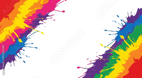 Colorful Holi Festival Day Frame with rainbow paint splashes on a white background for decoration and celebration design