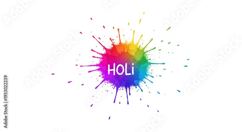 Vibrant Holi Festival Day Frame with colorful paint splashes and rainbow colors on a white background, ideal for celebration decoration and party design