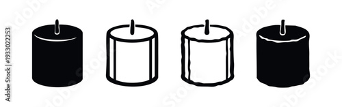 Modern Candle Icons Set. Assortment of Wax Candle Silhouette and Outline Vector Illustrations.