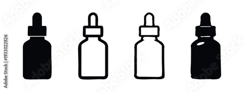 Flat Dropper Bottle Icons Set for Essential Oils, Serums and Cosmetic Products