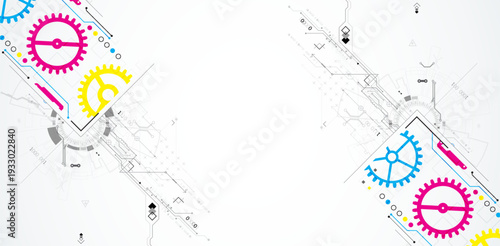 Abstract ART technological background with various elements. CMYK concept. Vector