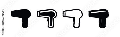 Assortment of simple hair blower icons including solid, outline, and hand-drawn versions.