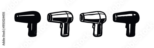 Bundle of graphic hair dryer symbols with a clean, hand-drawn aesthetic.