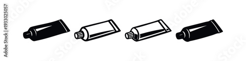 Collection of stylized product tube vector icons in various graphic styles.