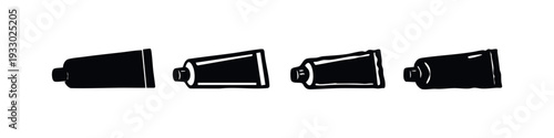 Hand-drawn Toothpaste Tube Icons Set. Black and white vector illustrations of cosmetic and dental care packaging.