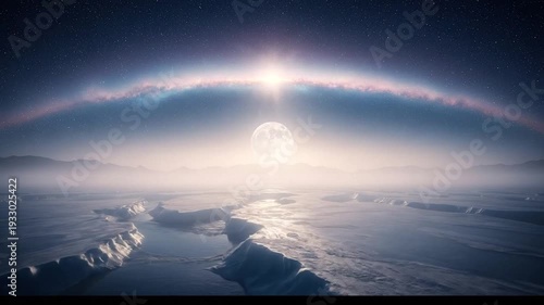 Stunning Aerial View of Earths Horizon with Bright Sun and Atmospheric Glow.