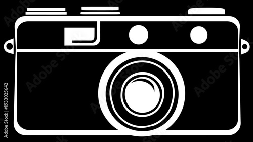 Graphic illustration of a vintage camera isolated on a black background