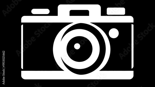 Camera icon white silhouette against black background for photography concepts