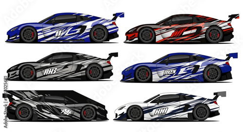 Six colorful race cars with unique designs and aerodynamic features.