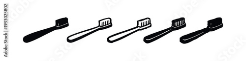 Minimalist Hand-drawn Isometric Toothbrush Icons. Black and white vector set for oral care and dental hygiene.
