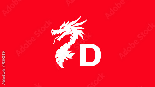 White dragon graphic on red background for logos and design elements