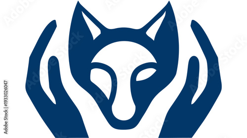 Abstract illustration of a fox head embraced by hands vector graphic design