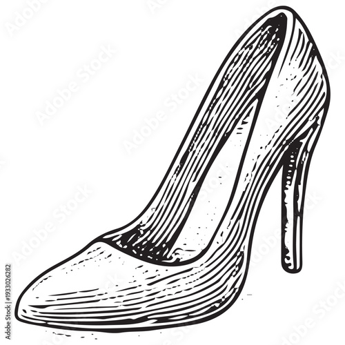 Elegant High Heel Shoes Fashion Accessory Vintage Hand Drawn Engraving Illustration