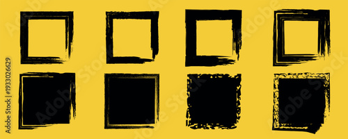 Abstract art composition with rectangular brushstrokes on yellow background