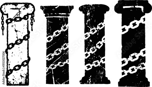 grunge roman numerals i and ii with chain patterns in distressed