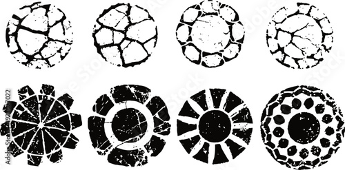 grunge circular distressed texture set abstract cracked and worn round shapes vintage design elements collection