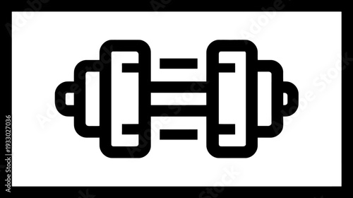 Black outline dumbbell icon representing fitness, weightlifting, gym workouts, strength training, and active lifestyle symbol.