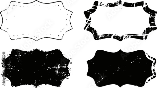 Set of four vintage distressed label frames grunge ornamental decorative borders old blank tags design elements
