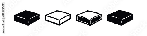 Single square block or piece of chocolate isometric icon set in multiple variations.