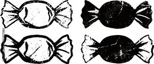 four vintage candy silhouettes in black and white with twisted ends isolated on white background