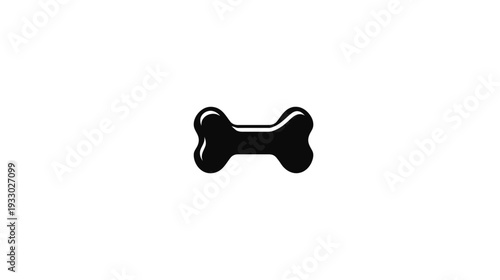 Glossy black dog bone icon on white background, stylized pet treat symbol for graphic design and branding