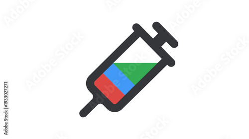 Colorful Medical Syringe Icon with Segmented Liquid - Vaccine, Health, Treatment, Research, Innovation