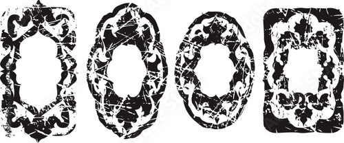 Vintage ornamental black frames with intricate floral and lace patterns in various oval and rectangular shapes