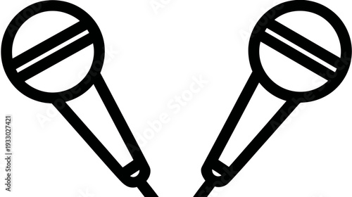 Minimalist line art illustration of two microphones, ideal for audio recording, podcasting, broadcast, and voice projects