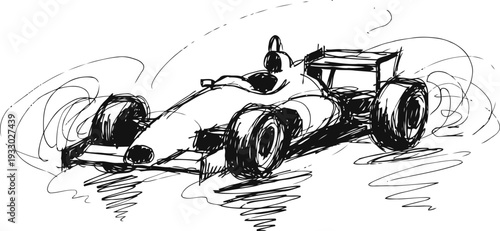 vintage race car sketch drawing retro speed automobile with aerodynamic design, dynamic lines, and racing theme illustration