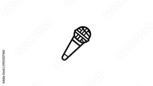 Minimalist Microphone Outline Icon. Black Line Art Symbol for Audio, Voice Recording, Podcast, Broadcast, Live Stream.