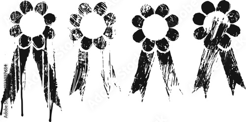 Grunge award ribbons set with distressed texture for achievement and recognition design