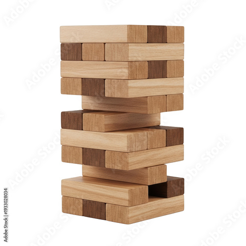 A stack of wooden blocks in a tower formation isolated on transparent background