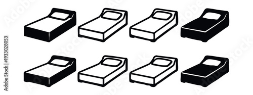 Collection of Various Bed Icons in Black and White
