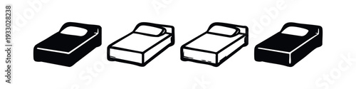 Set of Black and White Single Bed Icons
