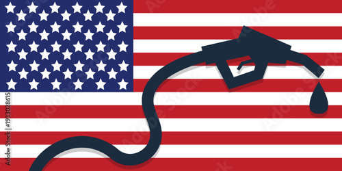 Background fuel pump nozzle with the American flag. United States of America petroleum industry