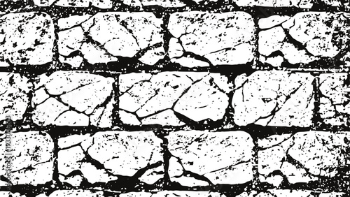 Grunge cracked stone brick wall texture background with uneven rough surface pattern
