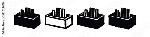 Kitchen Knife Block Icon Set in Black and White