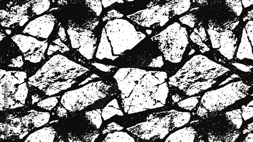 grunge black and white cracked stone texture pattern background with rough irregular shapes