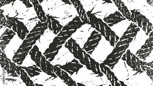Black and white abstract pattern of twisted rope texture with distressed effect