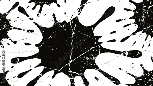 Black ink splash with splatter effect on white background abstract grunge paint blot texture design