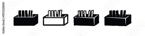 Hand-Drawn Knife Block with Knives Icon Set in Black and White Doodle Style