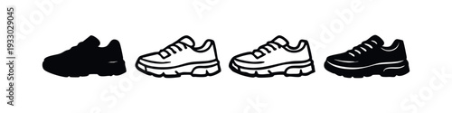Hand-Drawn Athletic Sneakers and Running Shoes Icon Collection, Black and White Style