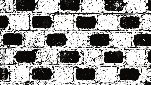 Grunge brick wall texture distressed black and white pattern with rough building surface