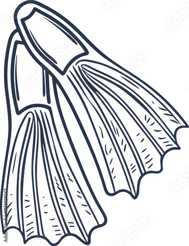 Diving fins illustration pair of swim flippers for snorkeling and underwater swimming gear