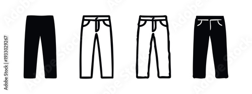 Casual Pants and Trousers Hand-Drawn Icon Set, Black and White Apparel Elements