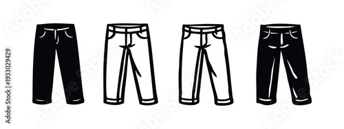 Modern Casual Pants and Trousers Hand-Drawn Vector Icons, Apparel Graphics Set