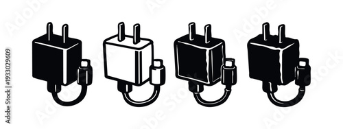 3D Isometric Phone Charger Icons Set with USB Cable in Diverse Styles