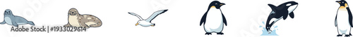 Set of marine and arctic animal icons on a white background