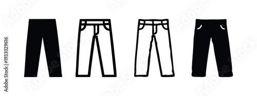 Stylish Pants and Trousers Icons in Doodle Style, Black and White Clothing Collection
