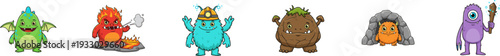 A set of colorful pixel-style creature game sprites on a white background.